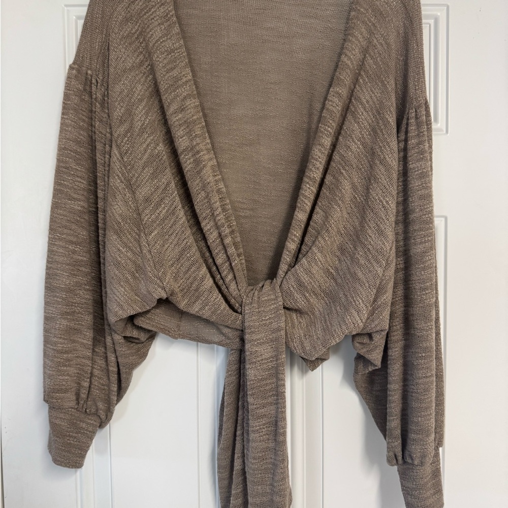 Taupe Tie-Front Shrug Size Small Fits S-L Summer Cover Up